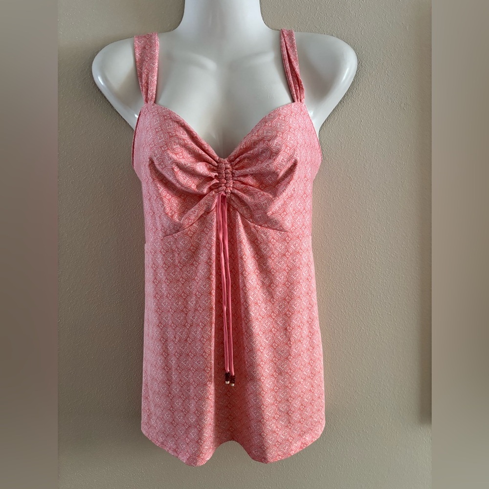 Cruz Natori Gathered Babydoll Salmon Pink Satin Tank Top Size M